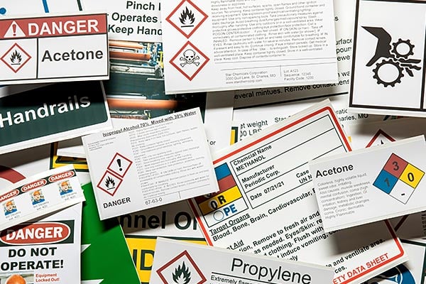 A collection of industrial labels.