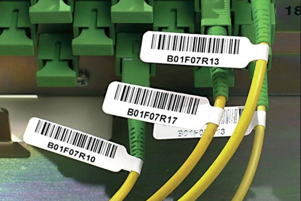 Fiber cables labeled with flags for fast identification.