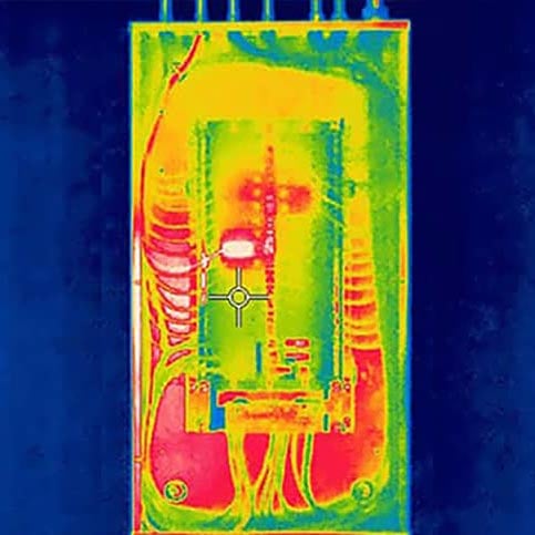 Thermal image of electrical panel showing hotspots.