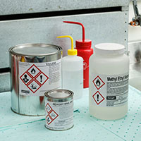 Chemicals and cleaning agents are clearly labeled.