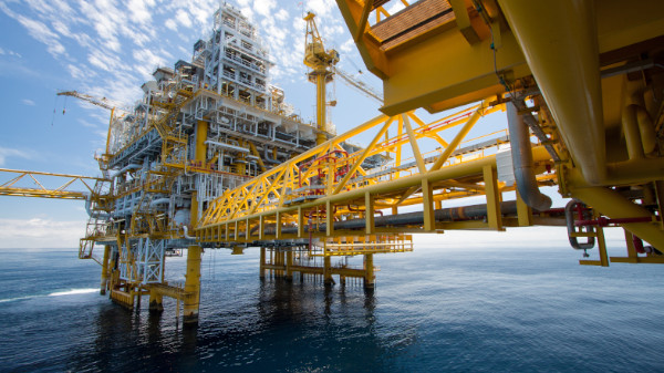 An oil rig on the ocean