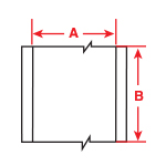 Label with dimensions. A is width and B is height.