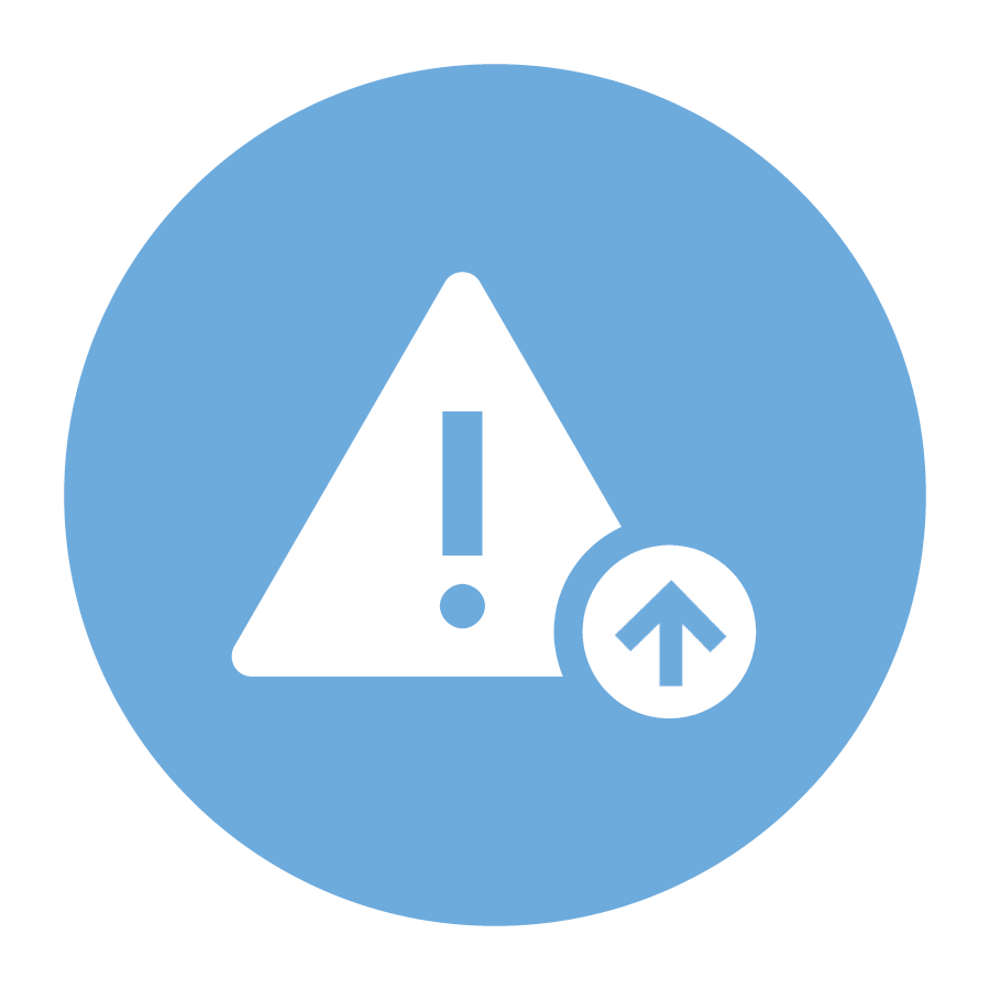 Icon of an alert triangle with an up arrow.