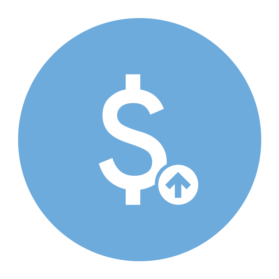 Icon of a dollar symbol with an up arrow.