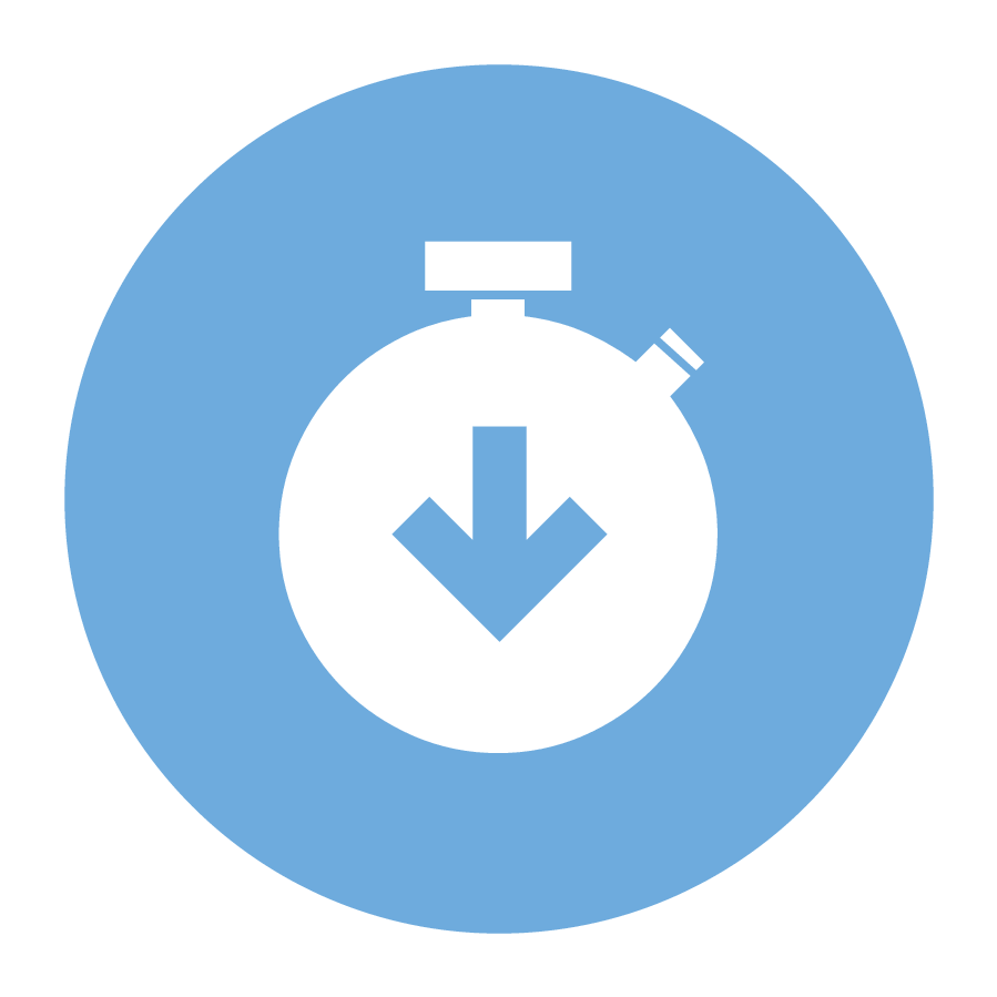 Icon of a stopwatch with a down arrow.