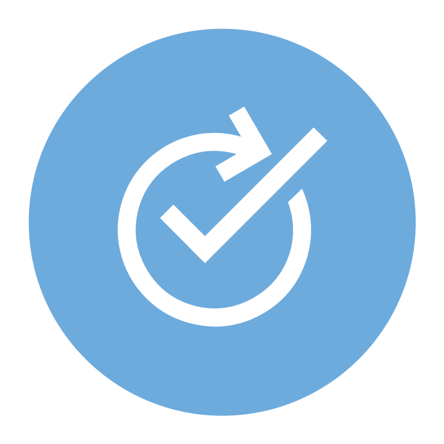 Icon of a check mark and a backwards arrow.