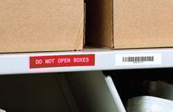 All weather permanent adhesive vinyl labels in use on shelf.