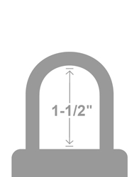 A 1 1/2 inch standard shackle measured from the top of the body to the inside of the shackle.