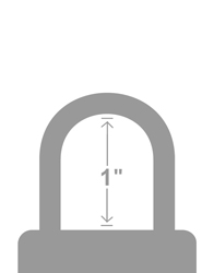 A 1 inch standard shackle measured from the top of the body to the inside of the shackle.