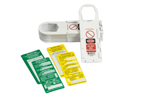 Brady Scafftag kit with yellow and green removable tags and a red placard,
