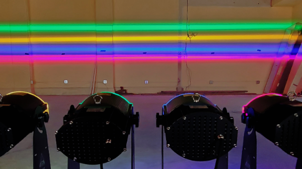 Brady virtual line projectors casting multiple colored lines.