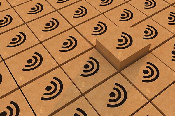 Many boxes organized in a grid. One box is aligned higher as if it&#x27;s being picked up.