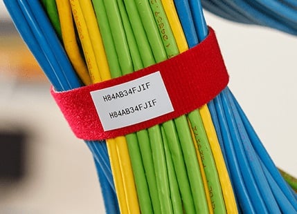  BradyGrip&#xAE; Print-on label with VELCRO&#xAE; Brand Hook on bundled cables.