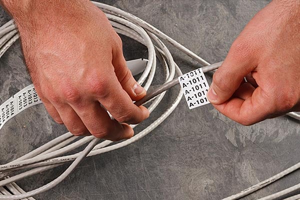 Brady B-443 self-extinguishing labels on a wire.