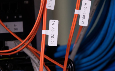 Cables labeled with flags.