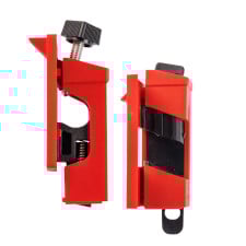 A BRADY Clamp-on circuit breaker lockout device used for safe electrical equipment lockout