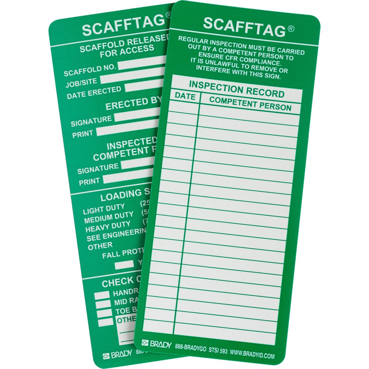 Brady scaffolding tags