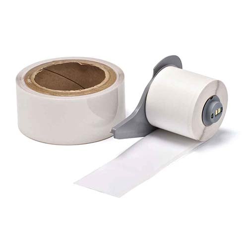 Two rolls of white Brady ToughStripe printable floor marking tape.
