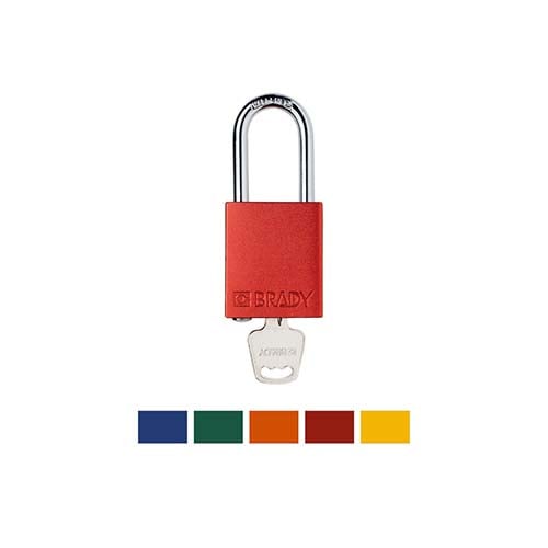 Red Brady aluminum safety lockout padlock.