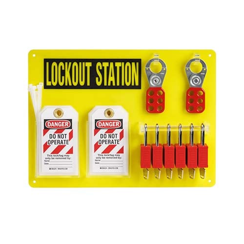 Yellow Brady 6-Lock lockout board.