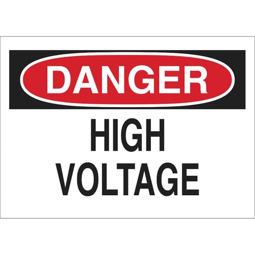 Red and black Brady DANGER high voltage sign.