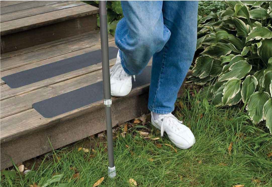 Anti-slip tape on stairs.