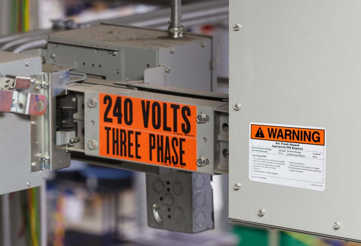Arc flash label on equipemnt.
