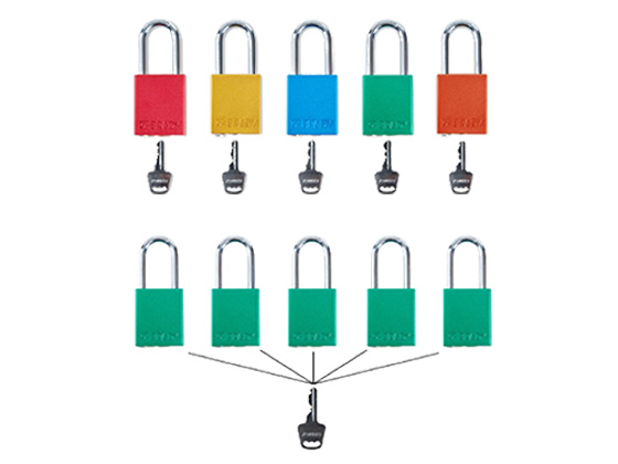 When keyed different, each padlock can only be opened with its own unique key. When keyed alike, you benefit from same-key convenience.