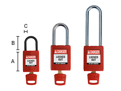 Three nylon padlocks that are different sizes