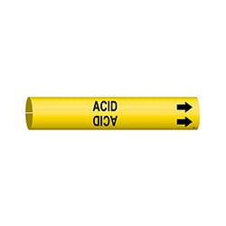 a yellow pipe marker sleeve for acids and bases