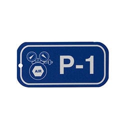 a blue metal pipe energy source identifier tag