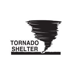 an evacuation sign with a pic of a tornado